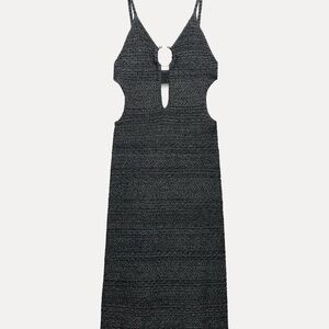 Zara Midnight Blue Cut Out Ring Knit Dress NWT szS